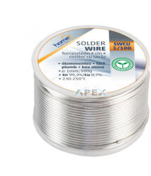  Home SWCU 1/100 forrasztóón 1mm, 100g, európai gyártótól származó kiváló minőségű forrasztóón, összetétel: Sn/Cu: 99, 3%/0, 7%, gyanta: 2, 0%