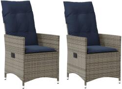vidaXL 2 db szürke polyrattan dönthető kerti szék párnákkal (365649)