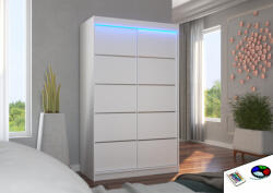 ADRK LED világítással ellátott tolóajtós szekrény BENISSO 120, Fehér, Fehér - smartbutor