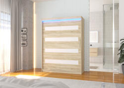 ADRK Lacobelell és LED világítással ellátott tolóajtós szekrény MARTINEZ 150, Sonoma, Fehér Lacobel - smartbutor