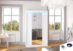 ADRK Tükörrel és LED világítással ellátott tolóajtós szekrény SANTOS 120, Fehér, Fehér - smartbutor