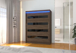 ADRK Lacobelell és LED világítással ellátott tolóajtós szekrény MARTINEZ 150, Csoki, Fekete Lacobel - smartbutor