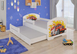ADRK Kétszemélyes ágy korláttal és matracokkal PEPE II FIRE TRUCK 160x80, Fehér - smartbutor