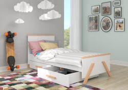 ADRK Ágy matraccal KORAL 180x80, Fehér, Természetes Bükk - smartbutor