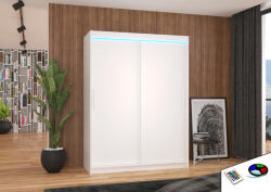 ADRK LED világítással ellátott tolóajtós szekrény DENVER 150, Fehér, Fehér - smartbutor