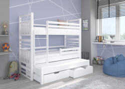 ADRK Háromszintes emeletes ágy HIPPO 200x90, Fehér - smartbutor