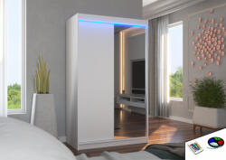 ADRK Tükörrel és LED világítással ellátott tolóajtós szekrény REWENA 120, Fehér, Fehér - smartbutor