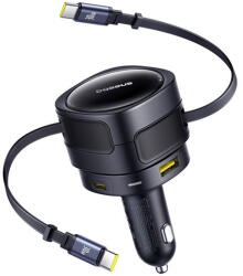Baseus C00035507121-03 Baseus Enjoyment Max autós töltő USB-C+USB-C kábelekkel és USB-A+USB-C portokkal 90W Fekete (C00035507121-03)