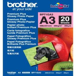 Brother Glossy Photo Paper, BP71GA3, fotópapír, fényes, fehér, A3, 260 g/m2, 20 db, tintasugaras