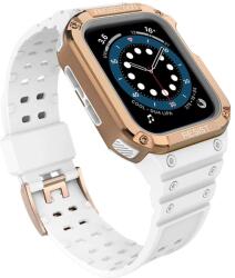 Hurtel Protect Strap Band karpánt tok Apple Watch 9 / 8 / 7 / 6 / 5 / 4 / 3 / 2 / SE / SE2 (41 / 40 / 38mm) páncélozott tok fehér / rózsa arany