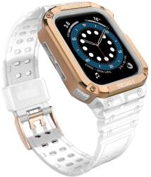 Hurtel Protect Strap szíj karpánt tokkal Apple Watch 9 / 8 / 7 / 6 / 5 / 4 / 3 / 2 / SE / SE2 (41 / 40 / 38mm) tok páncél borítás órához átlátszó / rozéarany