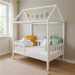 Gyermek ház alakú ágy korláttal és ágyráccsal New Baby CASTELLO 180x90 cm fehér (14508717)