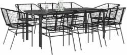 vidaXL 9 részes fekete polyrattan üveg kerti étkezőgarnitúra (3334589)