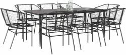 vidaXL 9 részes fekete polyrattan üveg kerti étkezőgarnitúra (3334491)