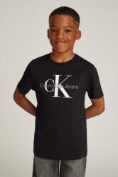 Calvin Klein gyerek pamut póló fekete, nyomott mintás, IU0IU00676 - fekete 116