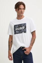 HUGO pamut póló fehér, férfi, nyomott mintás, 50523999 - fehér S