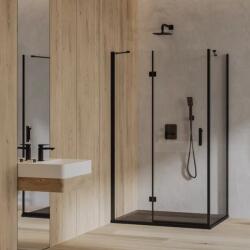 Omnires Cabina de dus dreptunghiulara cu usa cu balamale Omnires Manhattan negru mat transparent 80x100 cm (MH8010BLTR)