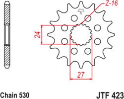 Jt Sprockets Acél zajmentes első lánckerék 423 - 530 JT SPROCKETS Erőátviteli alkatrész Lánc, lánckerék, láncszett Első lánckerék