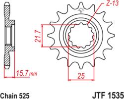 Jt Sprockets Acél zajmentes első lánckerék 1535 - 525 JT SPROCKETS Erőátviteli alkatrész Lánc, lánckerék, láncszett Első lánckerék