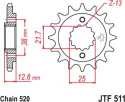 Jt Sprockets Acél zajmentes első lánckerék 511 - 520 JT SPROCKETS Erőátviteli alkatrész Lánc, lánckerék, láncszett Első lánckerék - motomotors - 6 987 Ft