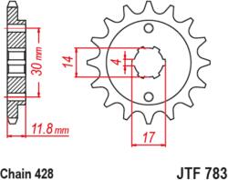 Jt Sprockets Acél Standard Első Lánckerék 783 - 428 JT SPROCKETS Erőátviteli alkatrész Lánc, lánckerék, láncszett Első lánckerék