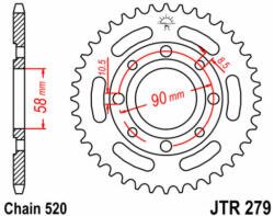 Jt Sprockets Acél Standard Hátsó Lánckerék 279 - 520 JT SPROCKETS Erőátviteli alkatrész Lánc, lánckerék, láncszett Hátsó lánckerék