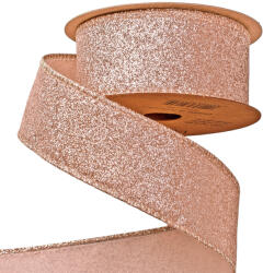  Glitteres karácsonyi szalag drótos szegéllyel 40 mm x 5 m Rose Gold GR4005-13