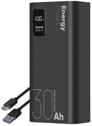 OBAL:ME EnergyPulse powerbank / külső akkumulátor kábellel, digitális kijelzővel, 30000mAh, 22, 5W, fekete (57983119180)