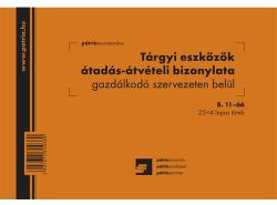 Pátria Nyomtatvány Tárgyi eszközök átadás-átvétel bizonylat gazdálkodó szervezeten belül 25×4 lapos tömb A/5 fekvő (B.11-66)