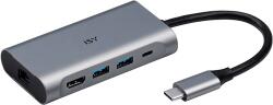 ISY IAD-1022-1 USB 3.1 Type-C Multiport adapter, 1x 4K HDMI, 2xUSB-A, LAN, 1xUSB-C (2V225517), szürke (IAD-1022-1)