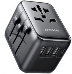 JOYROOM JR-TCW01 hálózati töltőadapter (Nemzetrközi, EU, US, UK, JP, AU, CN hálózati csatlakozókkal, 17W, 3A, 1 x USB-C, 3 x USB-A) Fekete