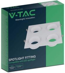 V-TAC négyzet GU10 4 foglalatos LED spotlámpa keret, fehér lámpatest - SKU 23003 (23003)