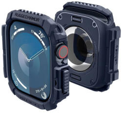 Apple Watch 10 (42 mm), Szilikon védőkeret, ütésálló, szíj nélkül, Spigen Rugged Armor, sötétkék