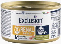 Exclusion Renal (sertés, borsó, rizs) konzerv cicáknak (vesebetegség és oxalát kő esetén) 85g