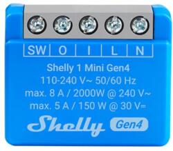 Shelly 1 Mini GEN4 egy áramkörös Wi-Fi + Bluetooth / Zigbee 3.0 multi-protokoll okosrelé, Matter kompatibilis (8A)