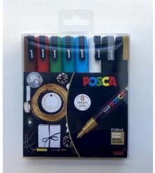 uni Dekormarker készlet, 0, 9-1, 3 mm, UNI "Posca PC-3M Holiday", 8 különböző szín (TUPC3MH8C) - fiorex
