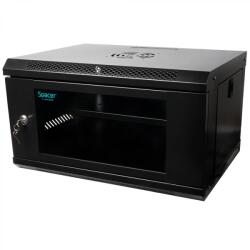 Spacer CABINET 19 SPACER 6U 500x450mm, fixare pe perete, Flatpack (dezasamblat), Black, usa sticla cu blocare, panouri detasabile, otel 1mm, sarcina maxima 25Kg, contine un raft, SPCW-6U-450-BK-02 (SPCW-6U-4