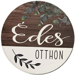 Nyomtatott fa tábla koszorú közép - Édes otthon eukaliptusz 14, 8 - papelito