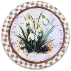 Nyomtatott fa tábla - Hóvirágok retró koszorú közép 11, 8cm - papelito