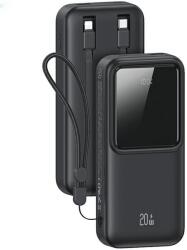 USAMS CD213 X-chel Series powerbank beépített Type-C és Lightning kábellel 30000mAh 20W QC3.0 PD - fekete
