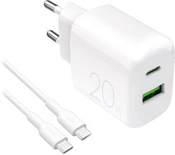 PURO ProLite hálózati töltő 1xUSB-A és 1xUSB-C csatlakozással + Type-C - Type-C kábellel 1.2m 20W - fehér