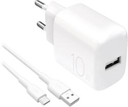 PURO ProLite hálózati töltő 1xUSB-A csatlakozással + USB-A - Type-C kábellel 1.2m 10W - fehér