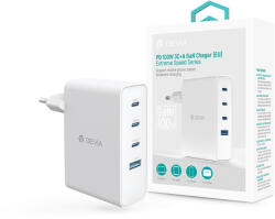 DEVIA Extreme Speed Series 100W GaN PD hálózati gyorstöltő adapter USB+3xType-C - fehér - bluedigital