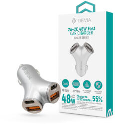 DEVIA Smart Series 48W PD+QC autós gyorstöltő 2xUSB+2xType-C - ezüst - bluedigital