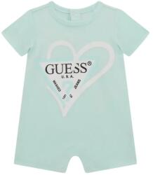 Guess Боди за новородено бебе в бледо ментов цвят с бяло сърце и голямо лого Guess