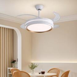  Lustră LED cu Ventilator Retractabil, 3 Tonuri de Lumină, Motor Cupru, Temporizare și Telecomandă, Alb (ls ESC-417YY WH)
