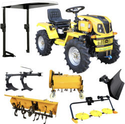 Progarden Minitractor ProGARDEN Campo T12 V25.1 4x4, 12CP, diesel, hidraulica fata-spate, roti 6.00-12 cu acoperis + freza tractata, plug, tocator vegetatie, cositoare cu discuri si lama zapada pietris (4560000
