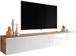 Expedo MENDES D 180 TV asztal, 180x30x32, tölgy wotan/fehér fényes + LED (225223i)