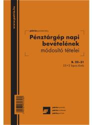 Pátria Nyomtatvány Pénztárgép napi bevételének módosító tételei 25×2 lapos tömb A/5 álló (B.22-31)