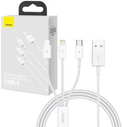 Baseus Superior Data Gyorstöltő USB - M+L+C, 3, 5A, 1m (fehér) - kontaktor